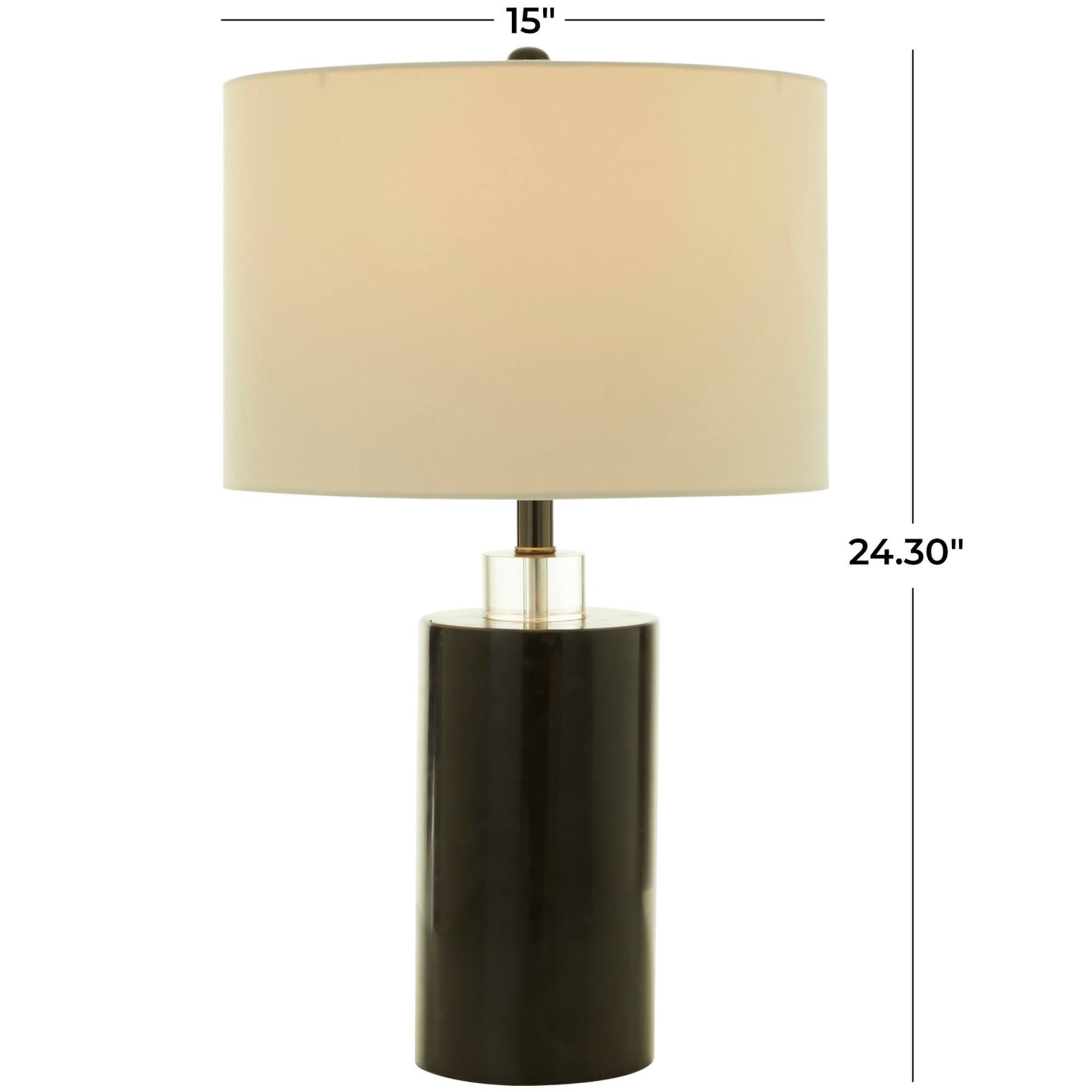 Black Marble Thick Stand Table Lamp with Drum Shade 15" x 15" x 24"